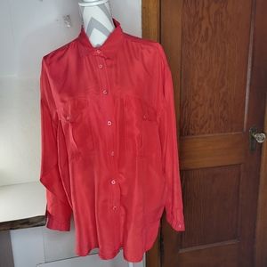 Womans James River Traders Red Silk Long sleeve Blouse size Medium